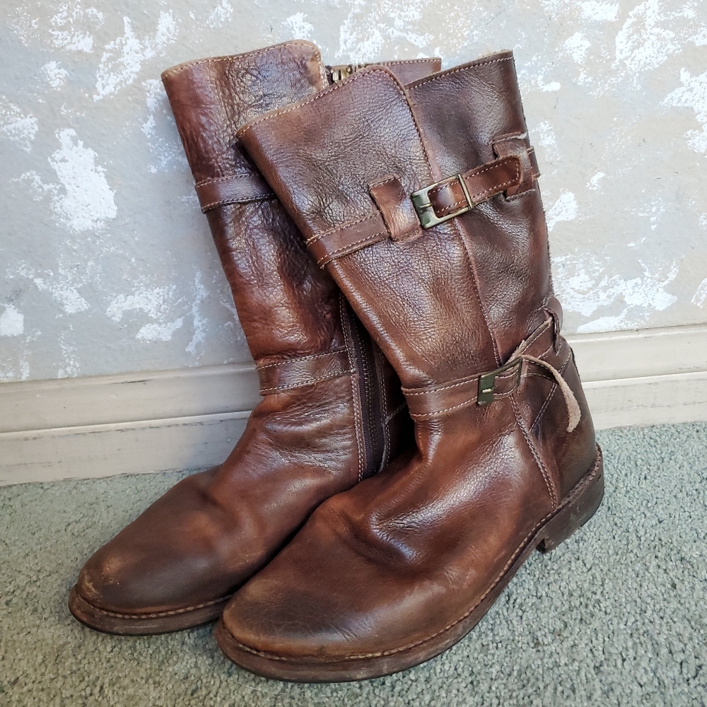 Bed Stu Bed-Stu Cobbler Series womens distressed "turn" leather mid-calf brown 6